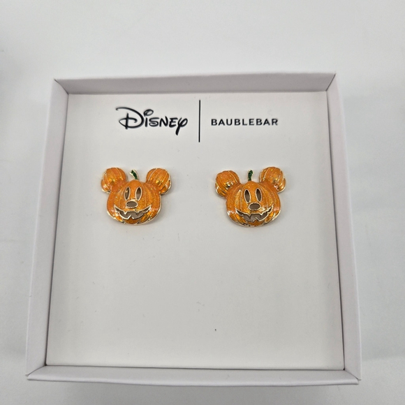 Disney Halloween Mickey Mouse Pumpkin Stud Earrings by Baublebar – Enamel NEW - Picture 1 of 6